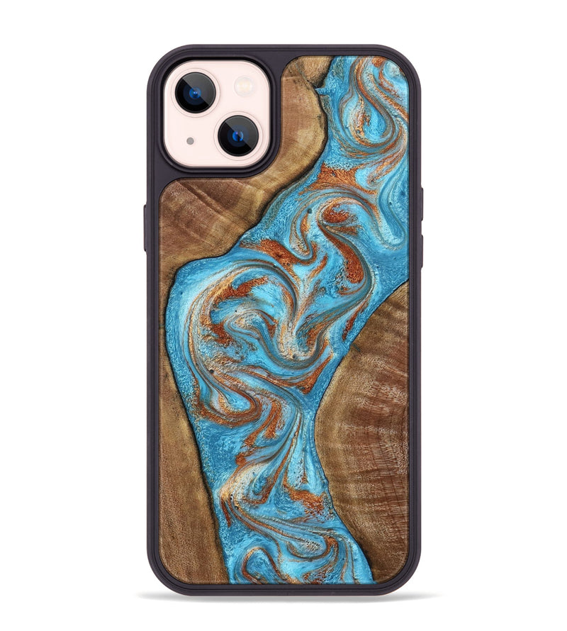 iPhone 14 Plus Wood Phone Case - Janay (Teal & Gold, 797321)