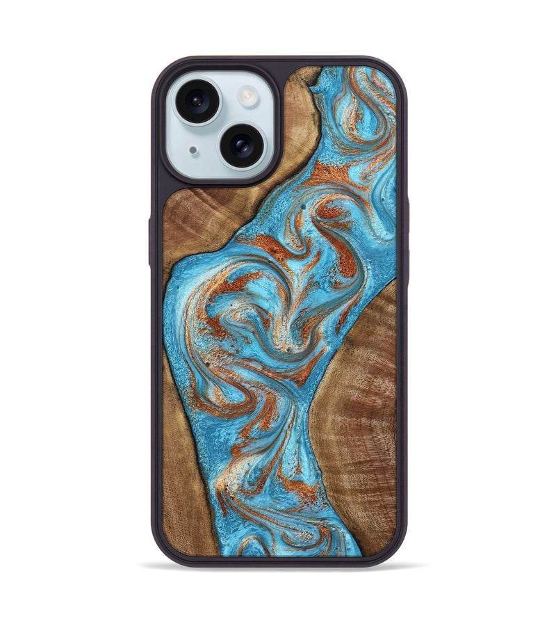 iPhone 15 Wood Phone Case - Janay (Teal & Gold, 797321)