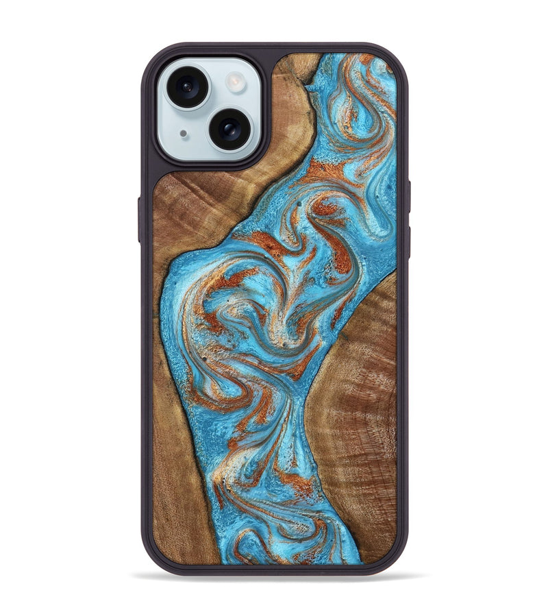 iPhone 15 Plus Wood Phone Case - Janay (Teal & Gold, 797321)