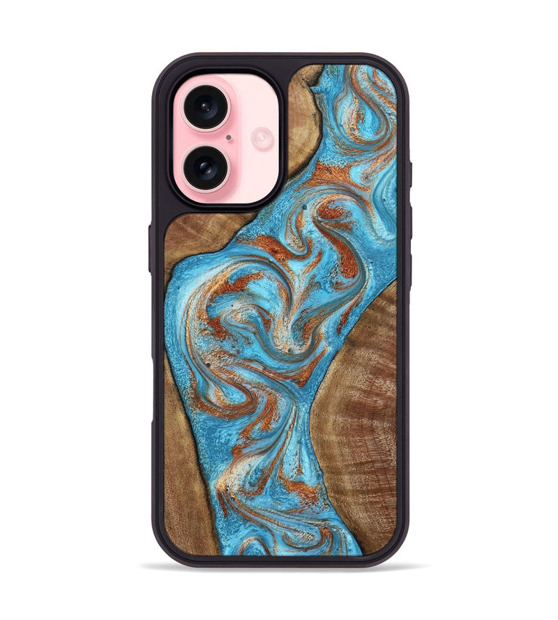 iPhone 16 Wood Phone Case - Janay (Teal & Gold, 797321)