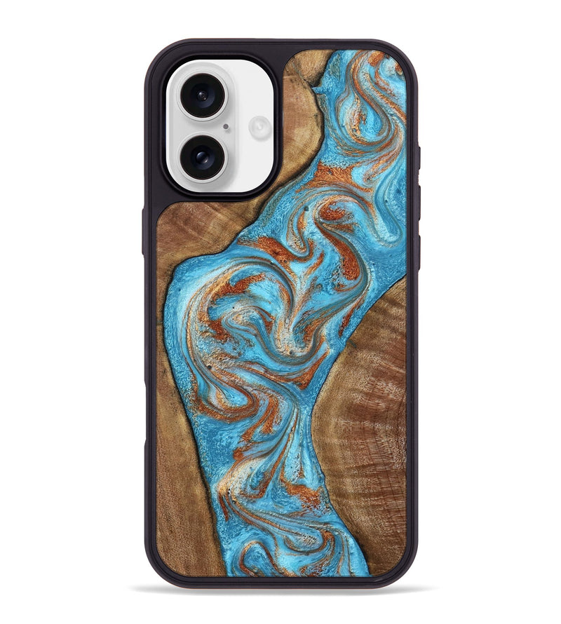 iPhone 16 Plus Wood Phone Case - Janay (Teal & Gold, 797321)