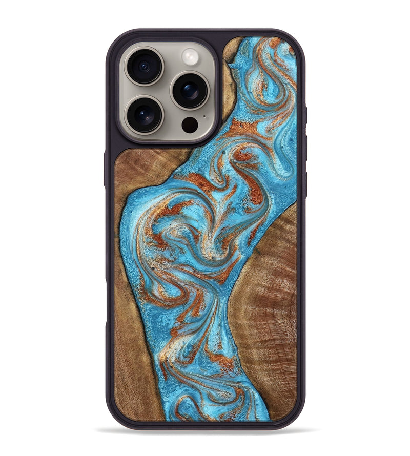 iPhone 16 Pro Max Wood Phone Case - Janay (Teal & Gold, 797321)