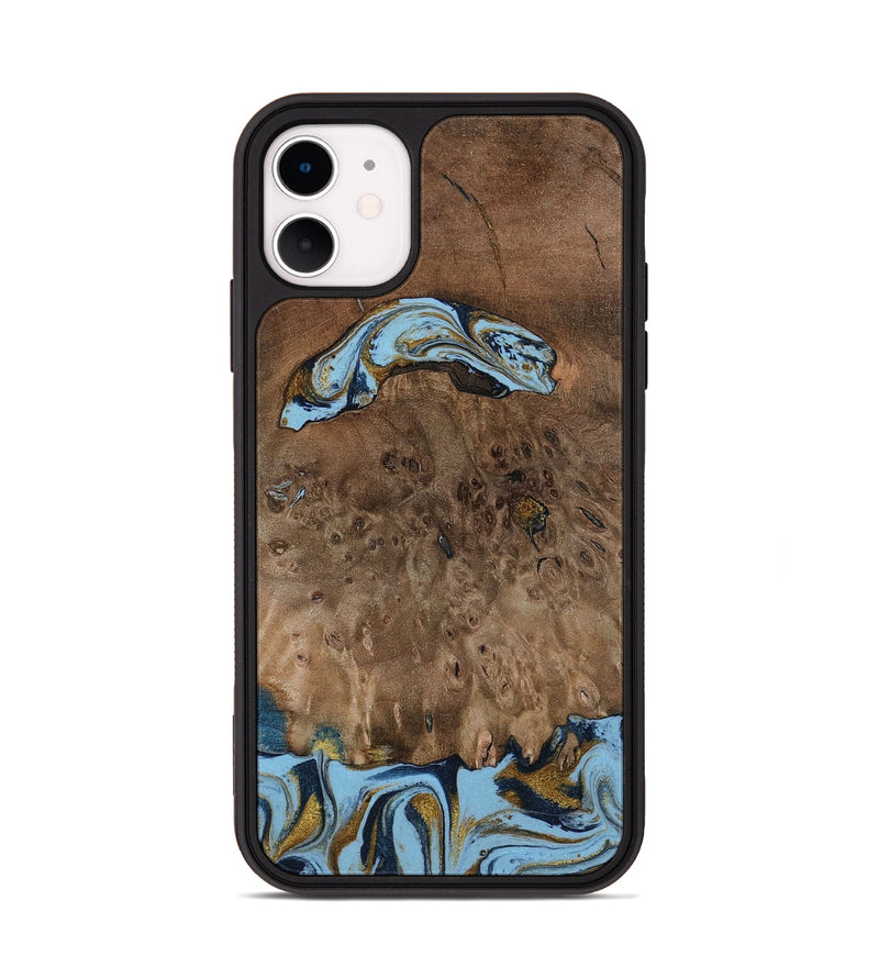 iPhone 11 Wood Phone Case - Yamilex (Teal & Gold, 797326)