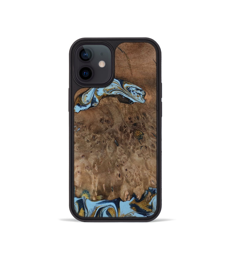 iPhone 12 mini Wood Phone Case - Yamilex (Teal & Gold, 797326)