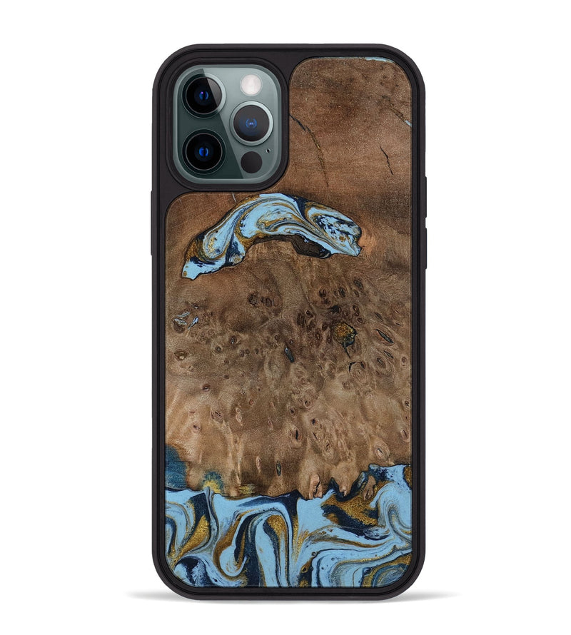 iPhone 12 Pro Max Wood Phone Case - Yamilex (Teal & Gold, 797326)