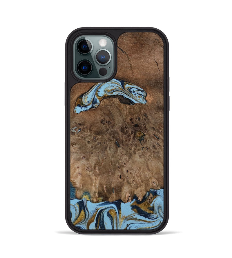 iPhone 12 Pro Wood Phone Case - Yamilex (Teal & Gold, 797326)