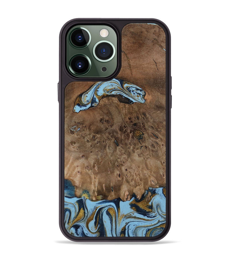 iPhone 13 Pro Max Wood Phone Case - Yamilex (Teal & Gold, 797326)
