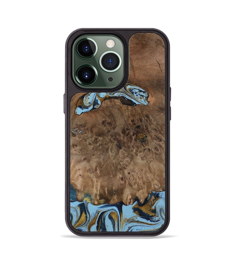 iPhone 13 Pro Wood Phone Case - Yamilex (Teal & Gold, 797326)
