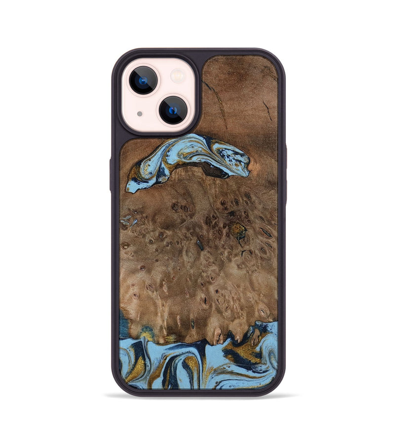 iPhone 14 Wood Phone Case - Yamilex (Teal & Gold, 797326)