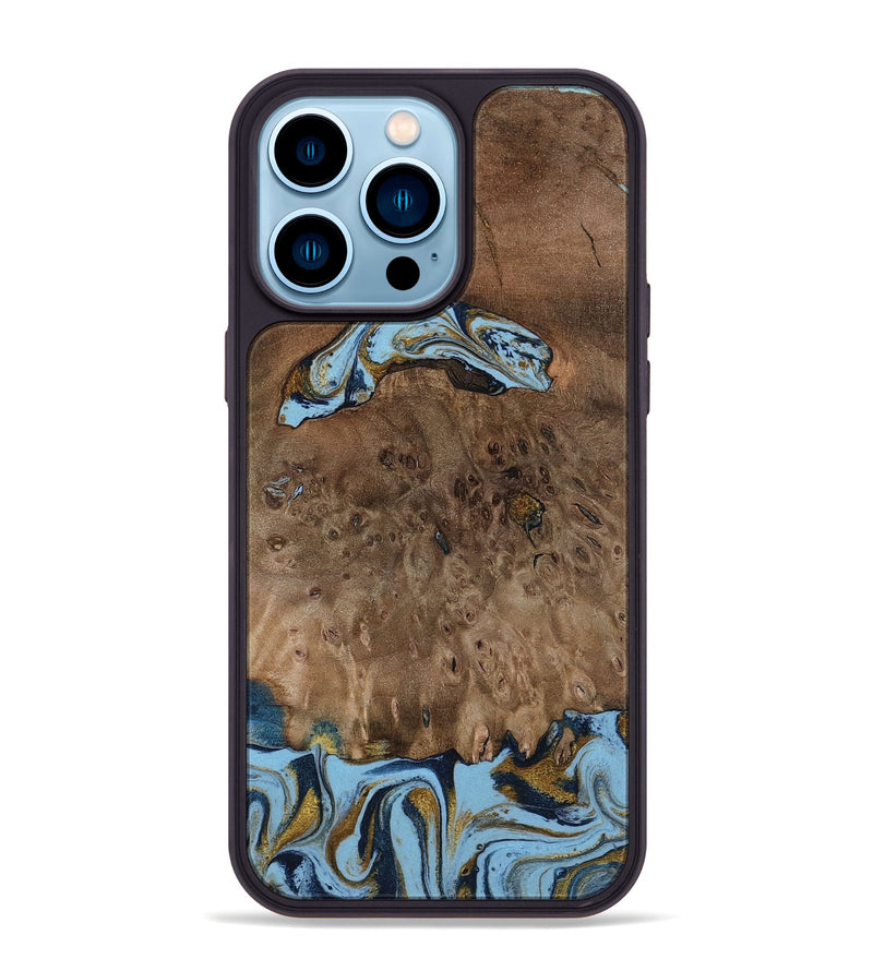 iPhone 14 Pro Max Wood Phone Case - Yamilex (Teal & Gold, 797326)