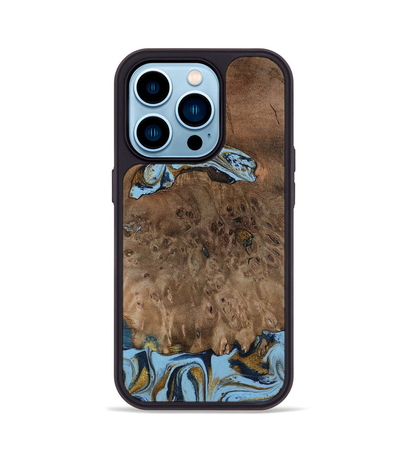 iPhone 14 Pro Wood Phone Case - Yamilex (Teal & Gold, 797326)