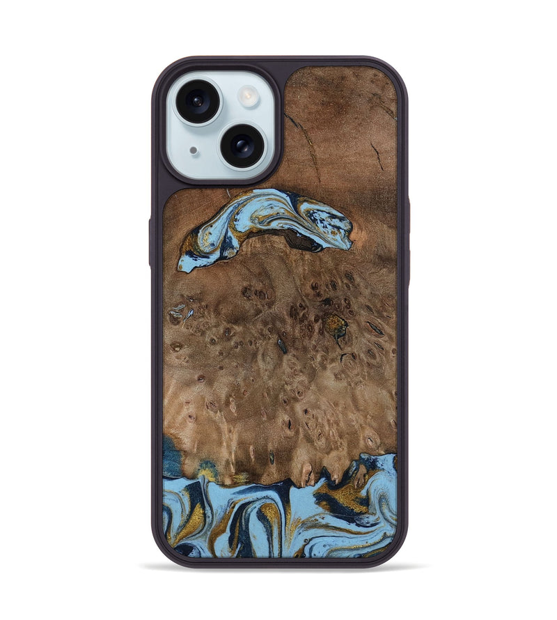 iPhone 15 Wood Phone Case - Yamilex (Teal & Gold, 797326)