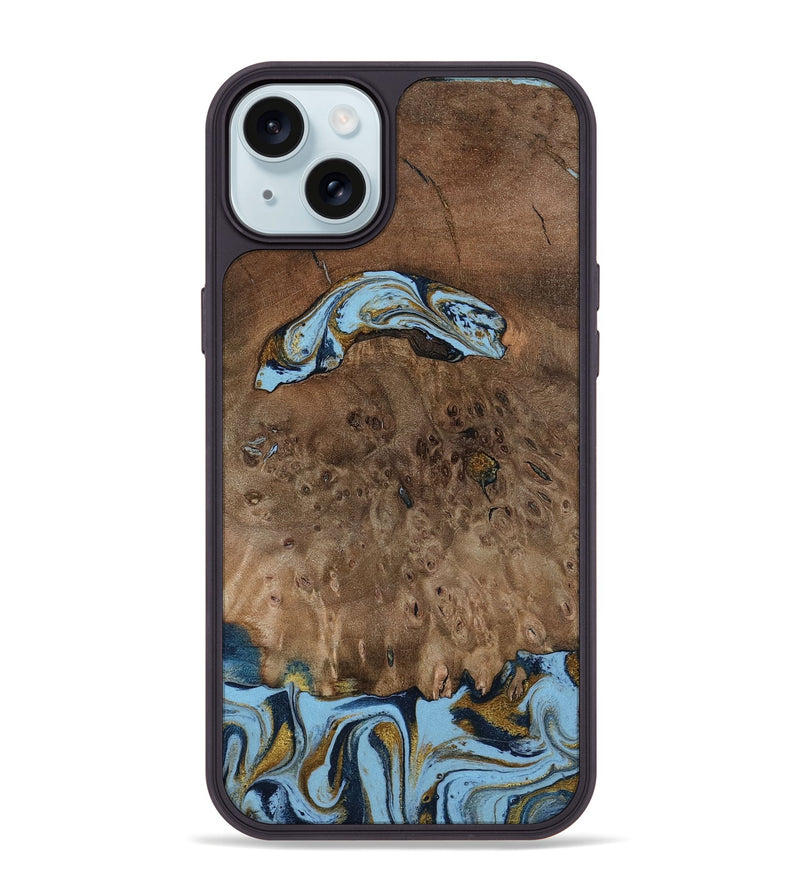 iPhone 15 Plus Wood Phone Case - Yamilex (Teal & Gold, 797326)
