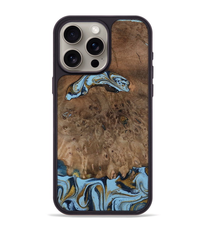 iPhone 15 Pro Max Wood Phone Case - Yamilex (Teal & Gold, 797326)