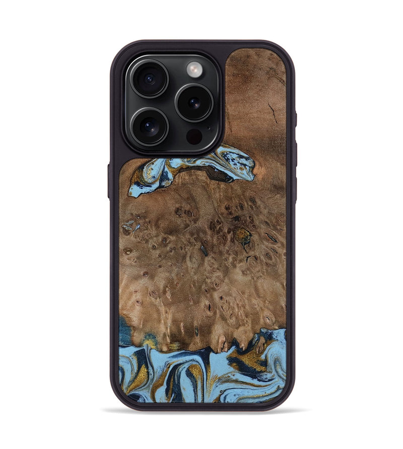 iPhone 15 Pro Wood Phone Case - Yamilex (Teal & Gold, 797326)