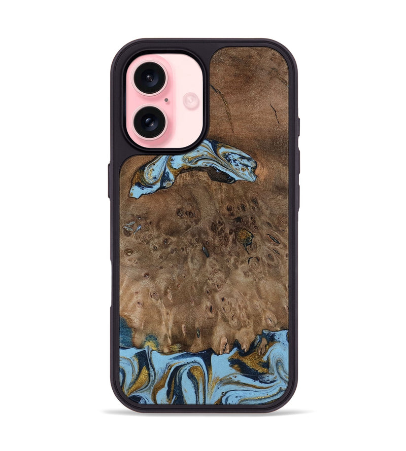 iPhone 16 Wood Phone Case - Yamilex (Teal & Gold, 797326)