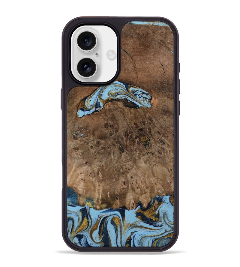 iPhone 16 Plus Wood Phone Case - Yamilex (Teal & Gold, 797326)