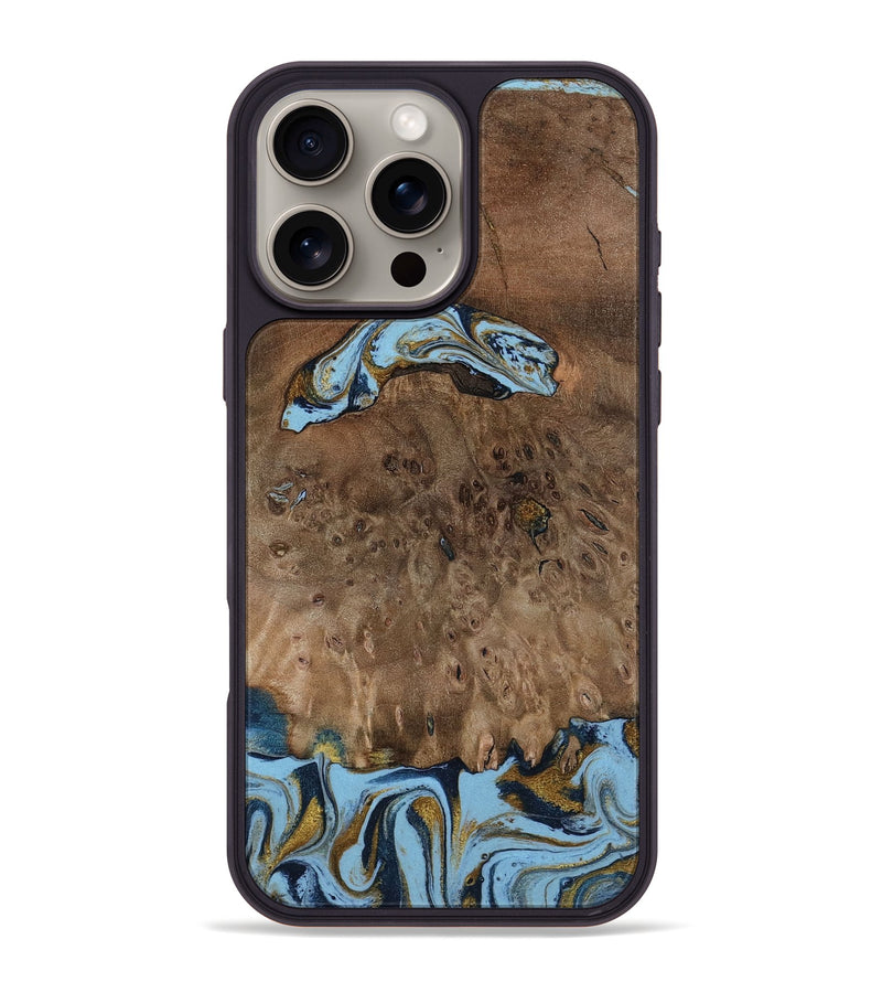 iPhone 16 Pro Max Wood Phone Case - Yamilex (Teal & Gold, 797326)