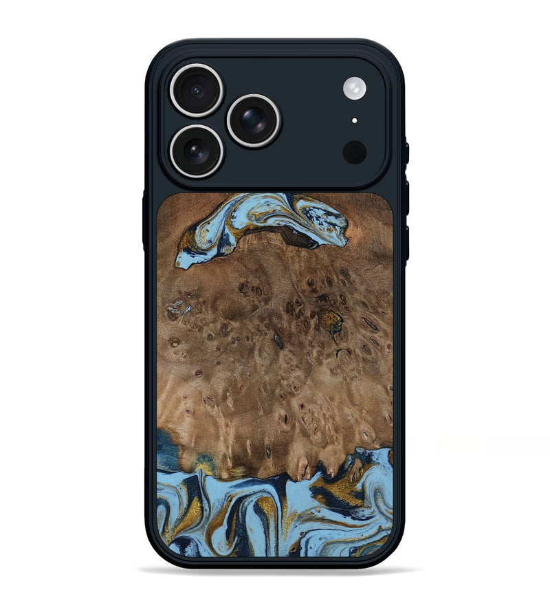 iPhone 17 Pro Max Wood Phone Case - Yamilex (Teal & Gold, 797326)