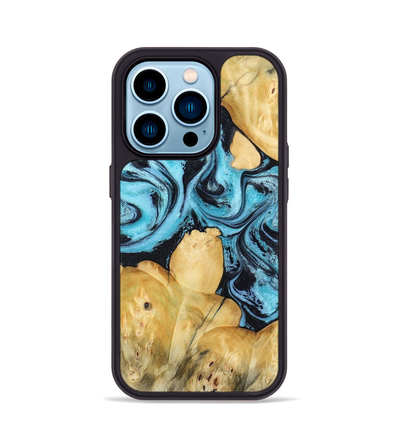 iPhone 14 Pro Wood Phone Case - Malaki (Blue, 797397)