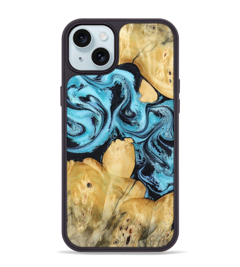 iPhone 15 Plus Wood Phone Case - Malaki (Blue, 797397)