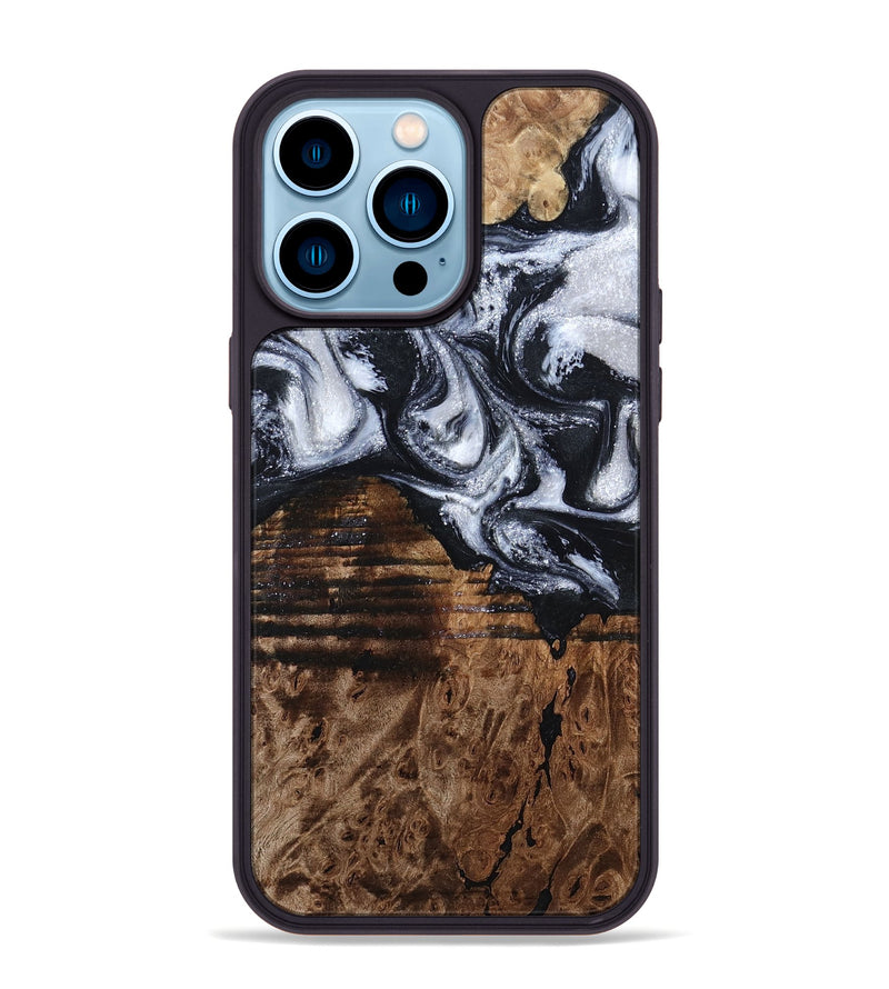 iPhone 14 Pro Max Wood Phone Case - Raina (Black & White, 797417)