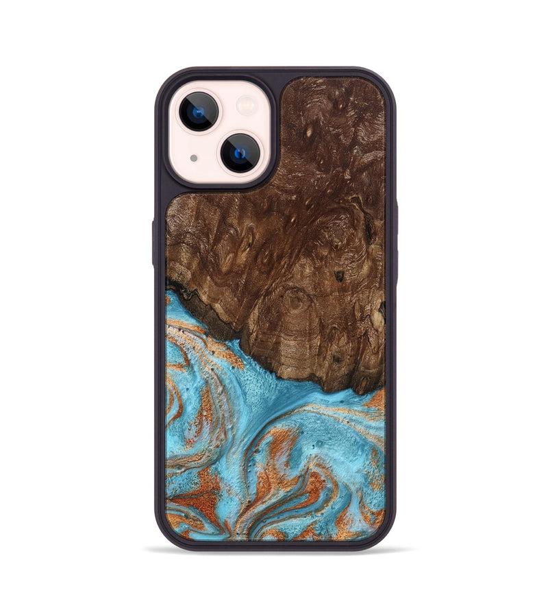 iPhone 14 Wood Phone Case - Jerrod (Teal & Gold, 797450)