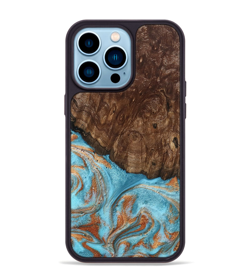 iPhone 14 Pro Max Wood Phone Case - Jerrod (Teal & Gold, 797450)