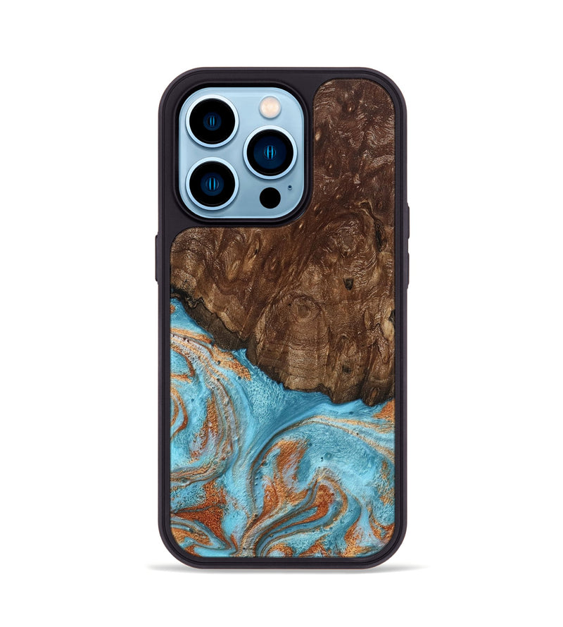 iPhone 14 Pro Wood Phone Case - Jerrod (Teal & Gold, 797450)