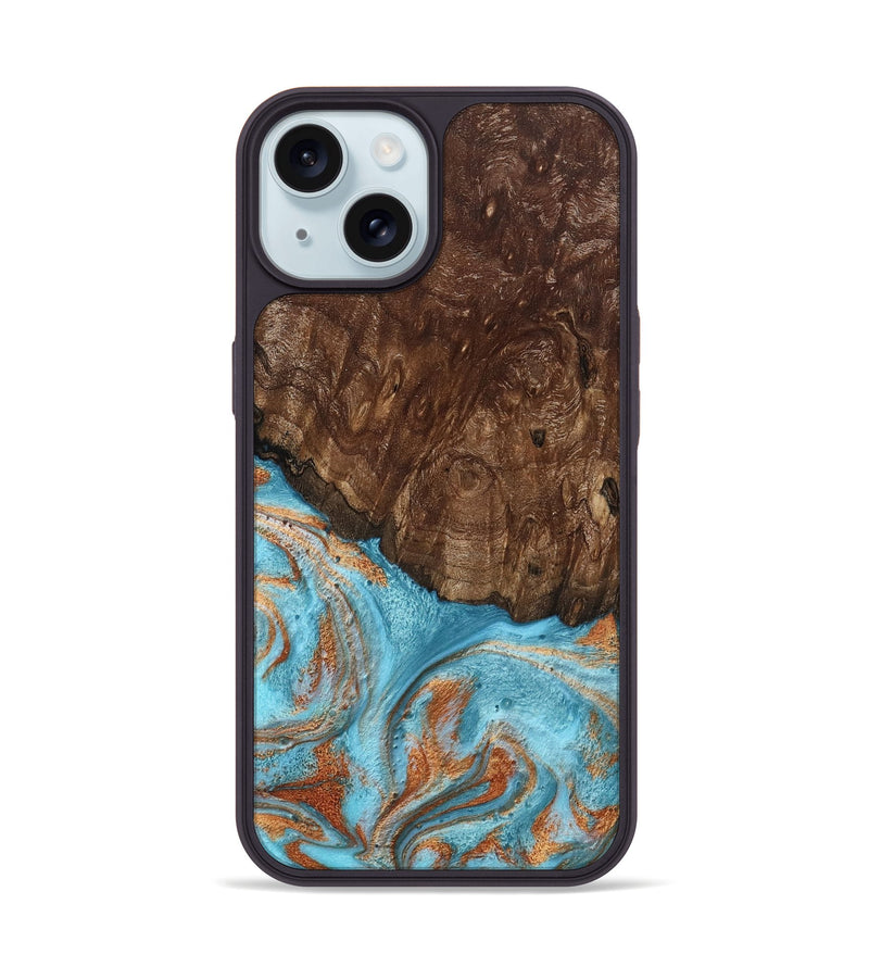 iPhone 15 Wood Phone Case - Jerrod (Teal & Gold, 797450)
