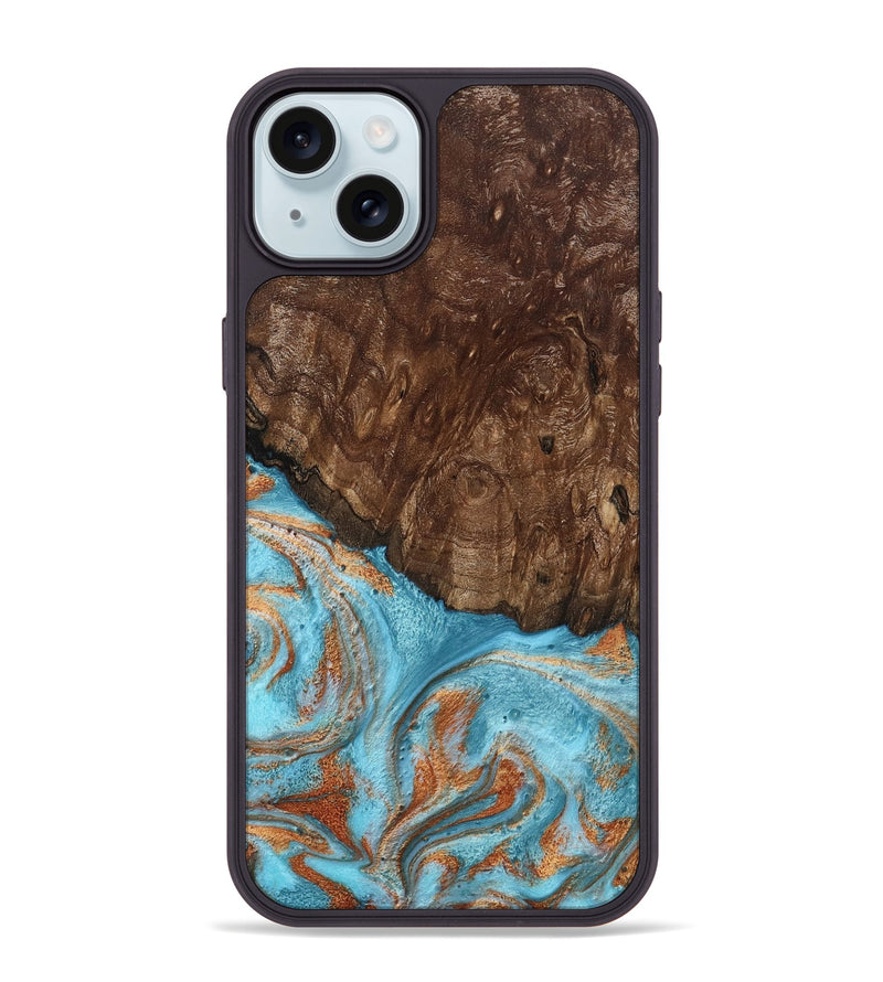 iPhone 15 Plus Wood Phone Case - Jerrod (Teal & Gold, 797450)