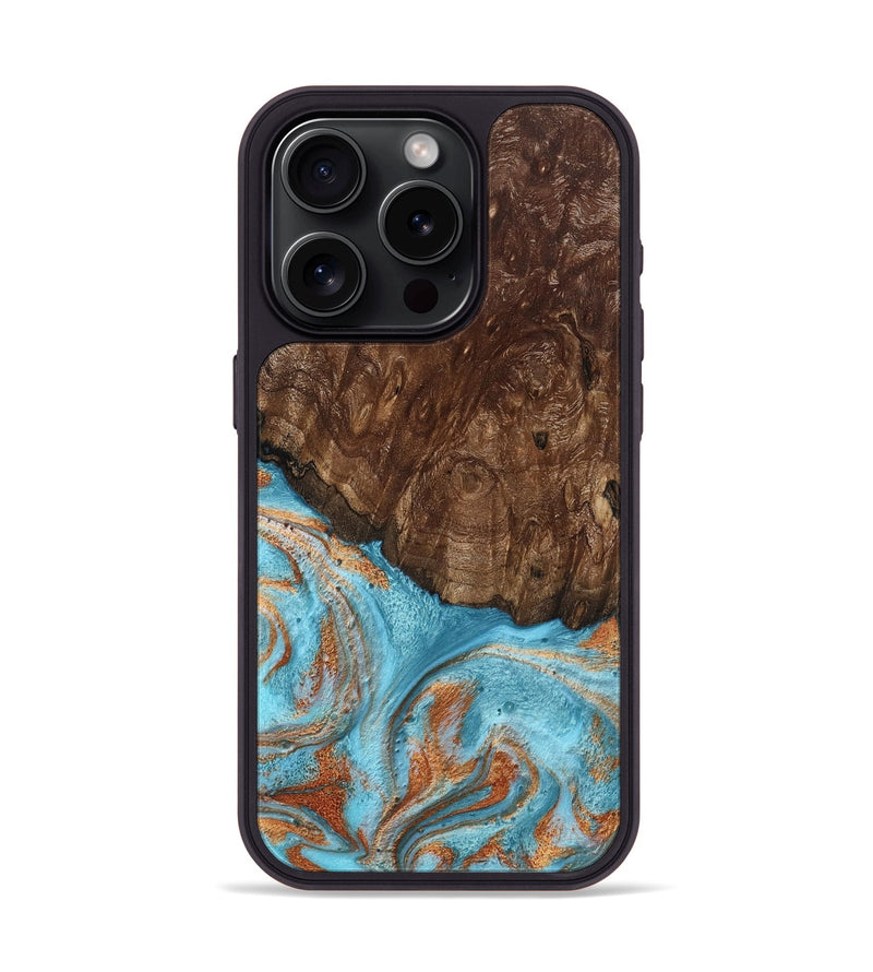 iPhone 15 Pro Wood Phone Case - Jerrod (Teal & Gold, 797450)