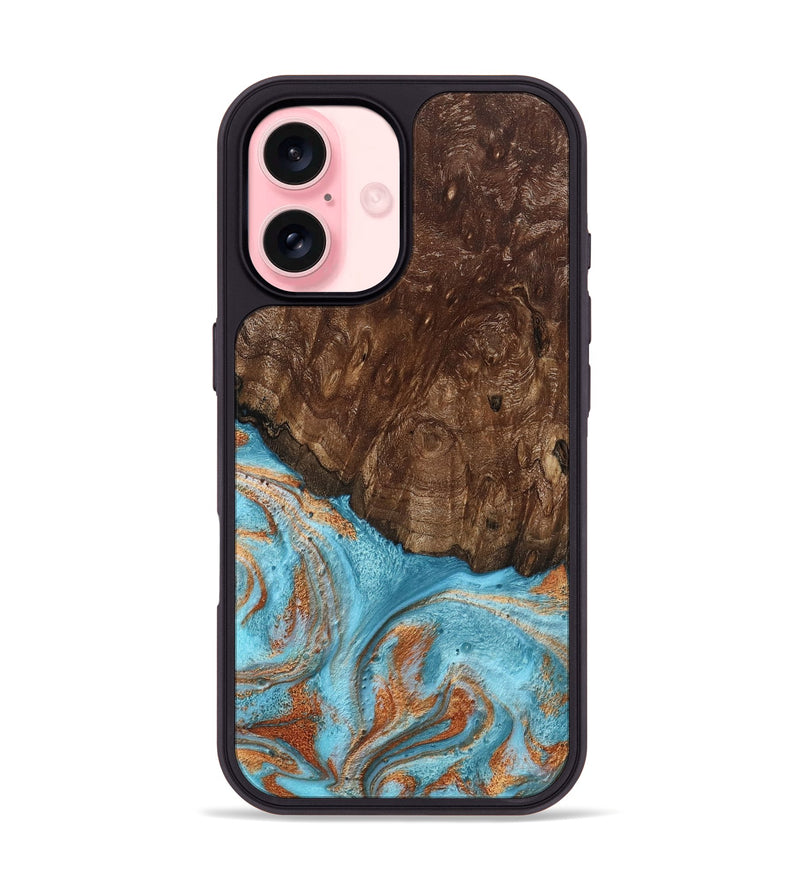 iPhone 16 Wood Phone Case - Jerrod (Teal & Gold, 797450)