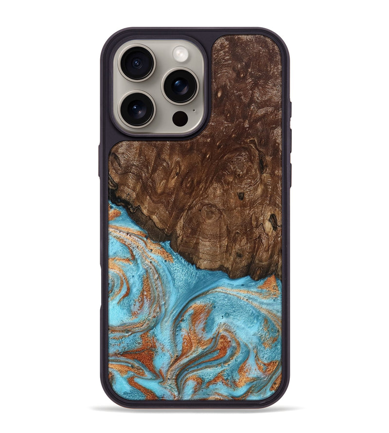 iPhone 16 Pro Max Wood Phone Case - Jerrod (Teal & Gold, 797450)
