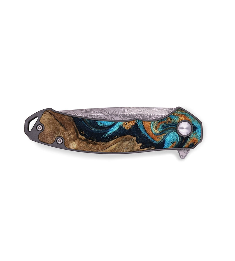 EDC Wood Pocket Knife - Rohan (Teal & Gold, 797455)