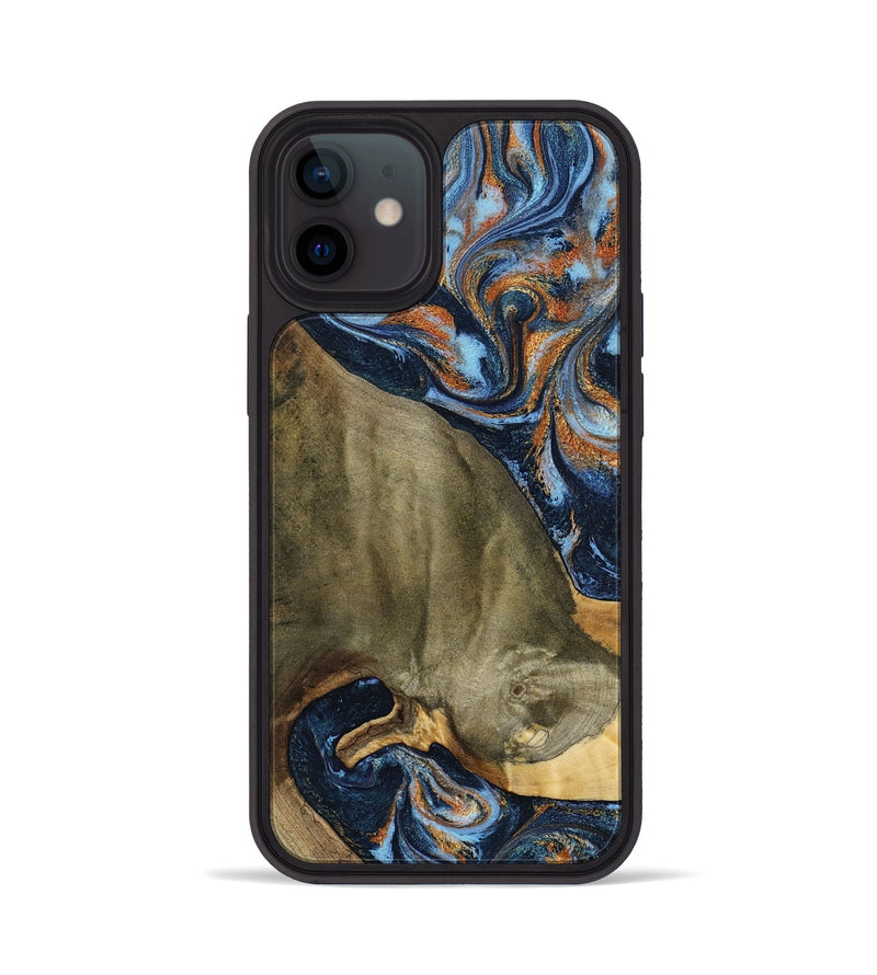 iPhone 12 Wood Phone Case - Georgie (Teal & Gold, 797788)