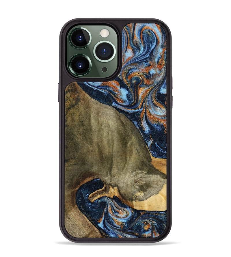 iPhone 13 Pro Max Wood Phone Case - Georgie (Teal & Gold, 797788)