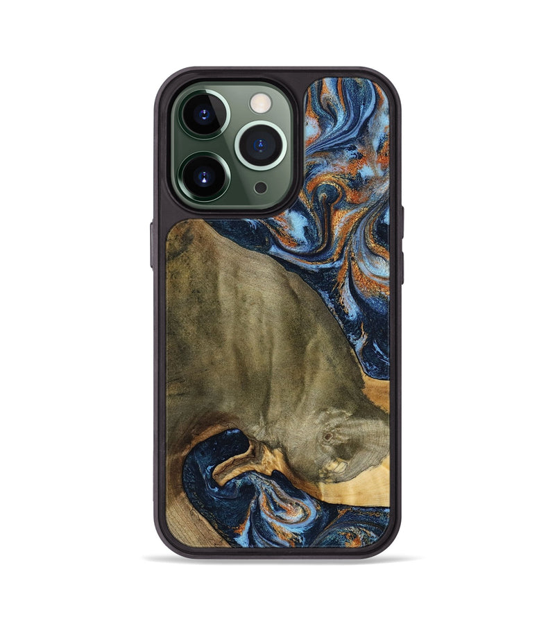 iPhone 13 Pro Wood Phone Case - Georgie (Teal & Gold, 797788)