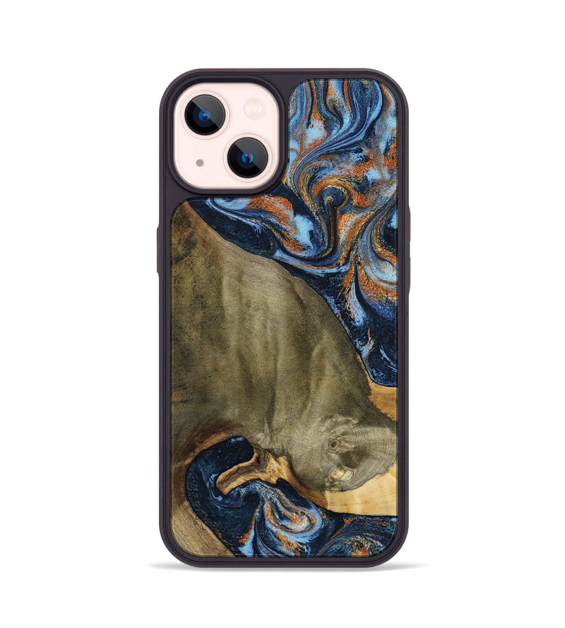 iPhone 14 Wood Phone Case - Georgie (Teal & Gold, 797788)