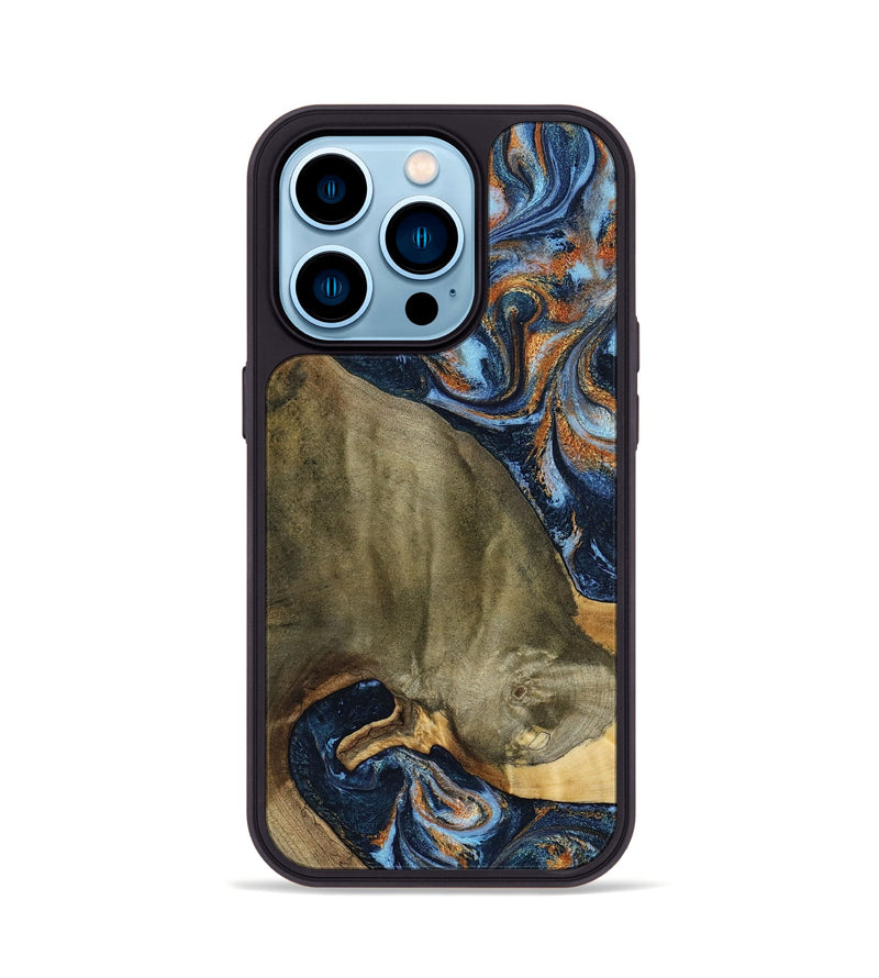 iPhone 14 Pro Wood Phone Case - Georgie (Teal & Gold, 797788)