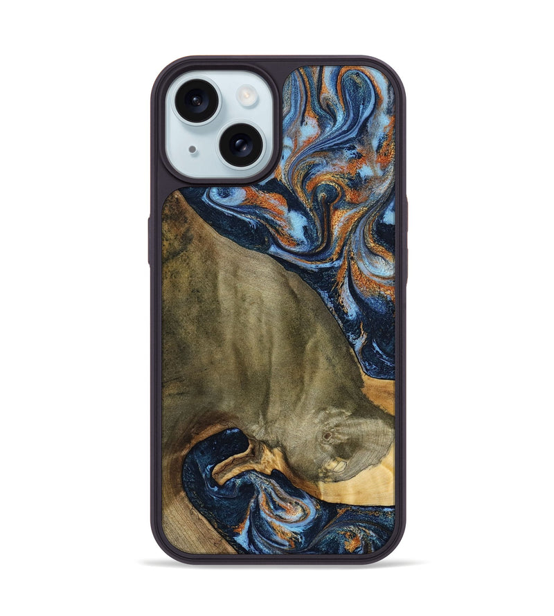 iPhone 15 Wood Phone Case - Georgie (Teal & Gold, 797788)