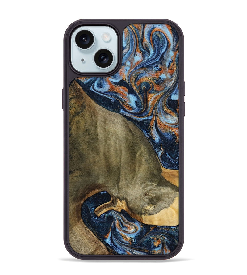 iPhone 15 Plus Wood Phone Case - Georgie (Teal & Gold, 797788)