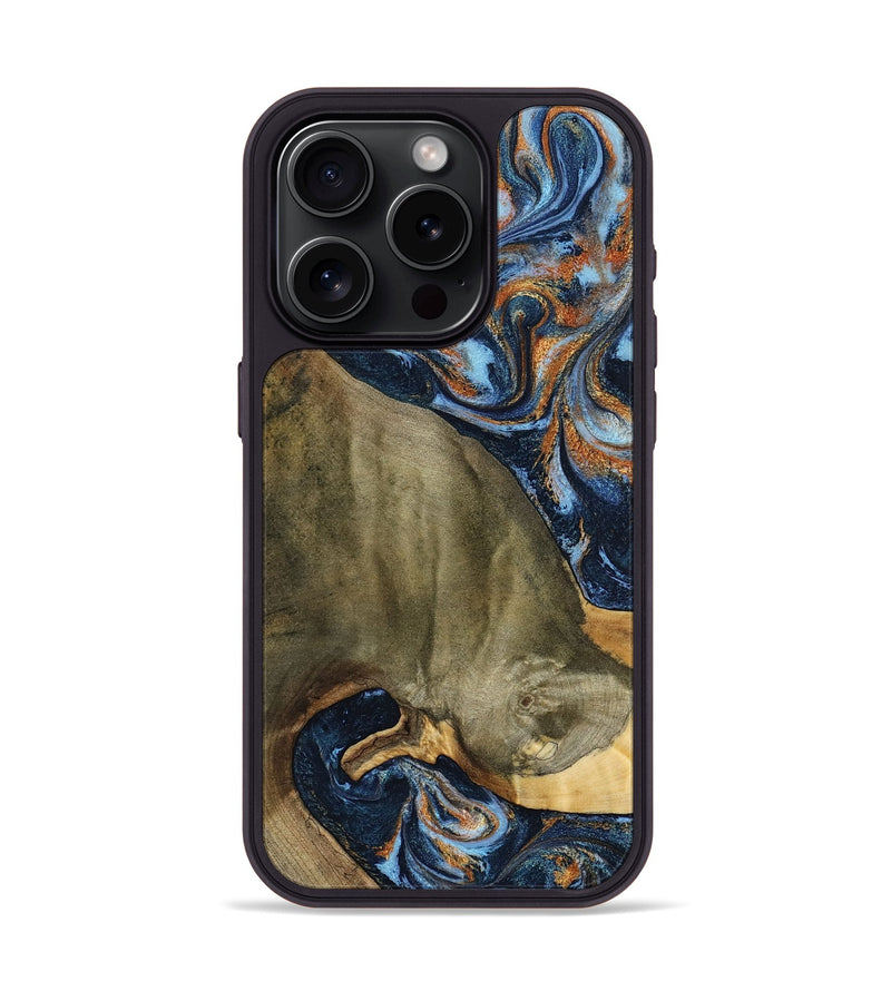 iPhone 15 Pro Wood Phone Case - Georgie (Teal & Gold, 797788)