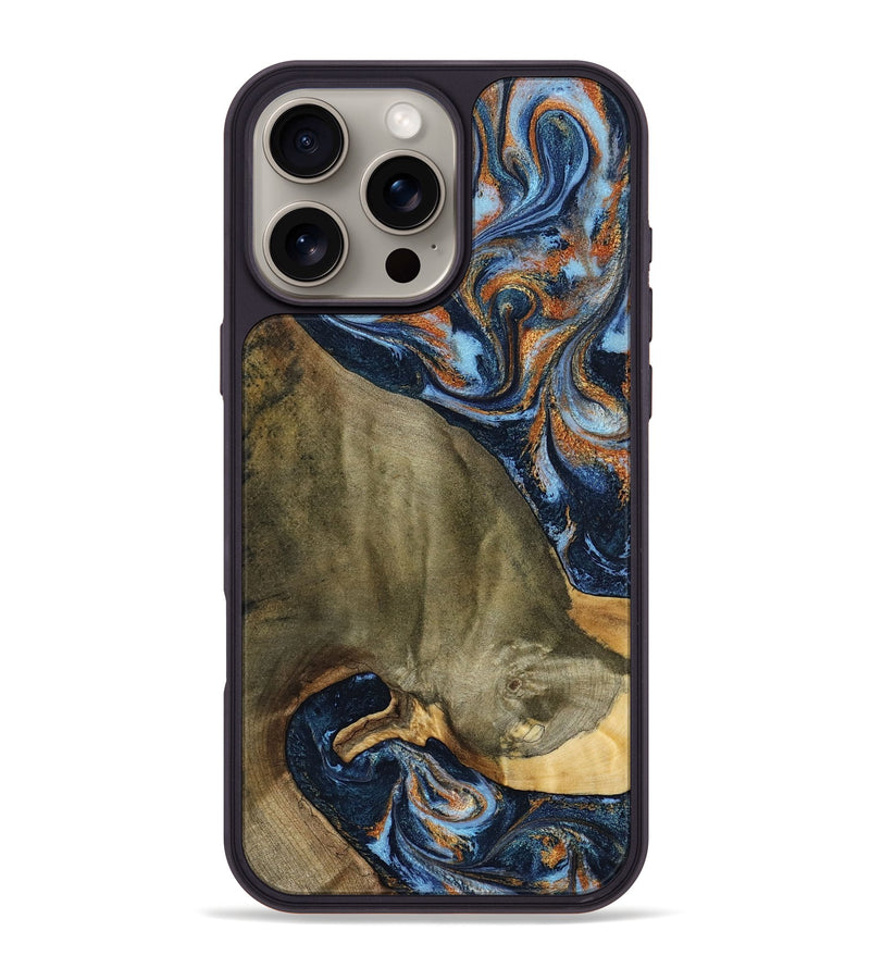 iPhone 16 Pro Max Wood Phone Case - Georgie (Teal & Gold, 797788)