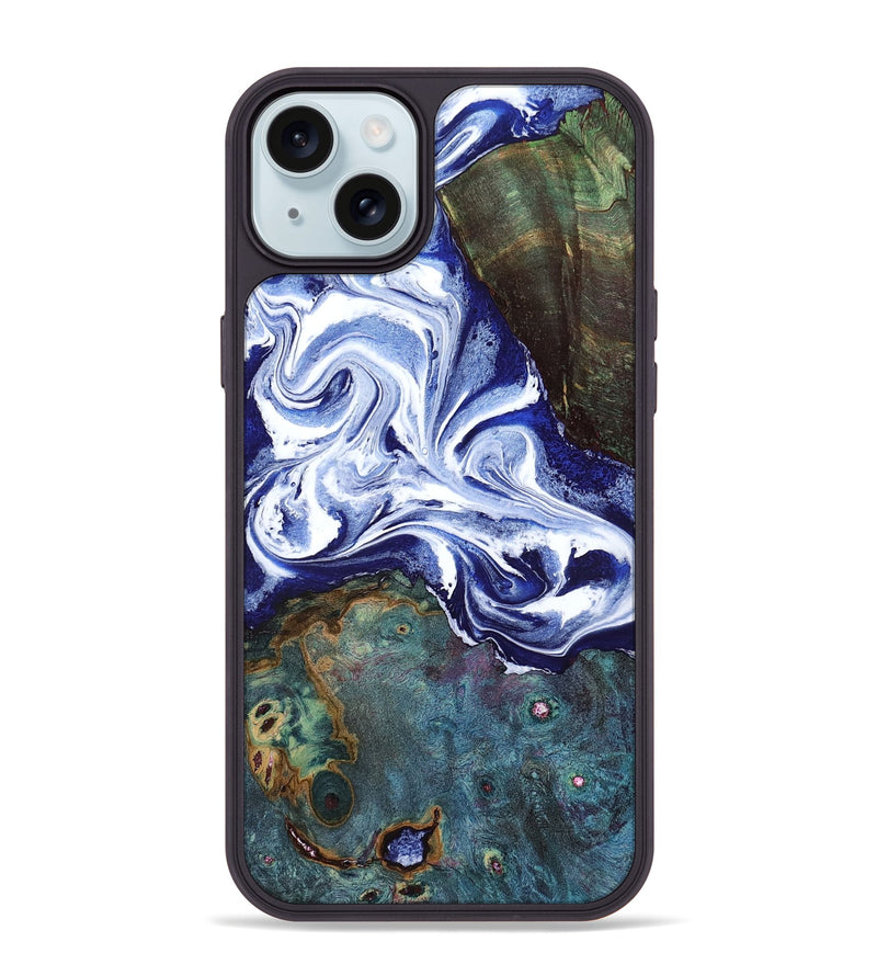 iPhone 15 Plus Wood Phone Case - Denisha (Blue, 798145)