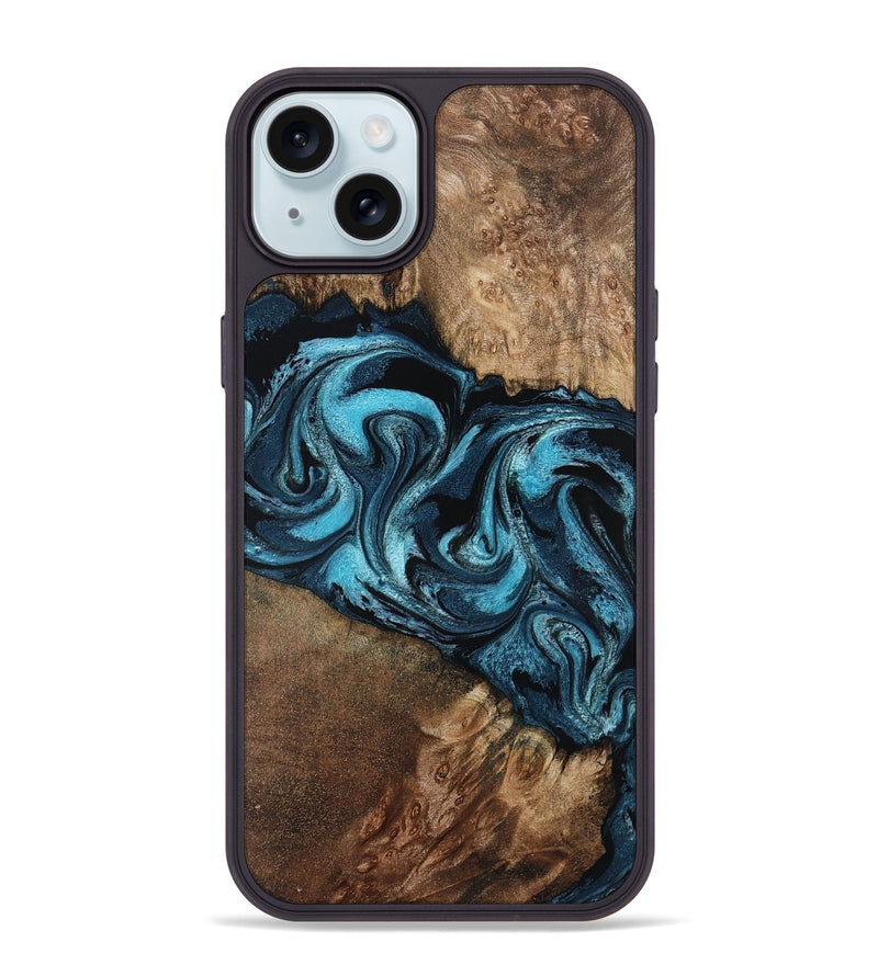 iPhone 15 Plus Wood Phone Case - Candis (Blue, 798146)