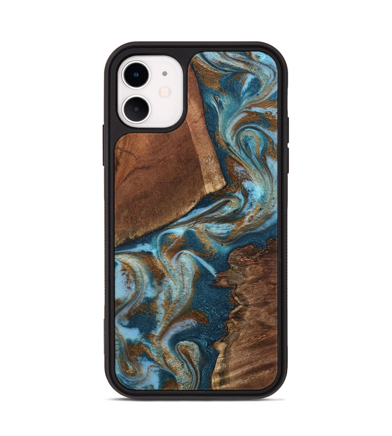 iPhone 11 Wood Phone Case - Charli (Teal & Gold, 798167)