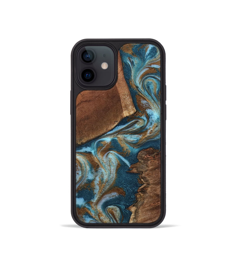 iPhone 12 mini Wood Phone Case - Charli (Teal & Gold, 798167)