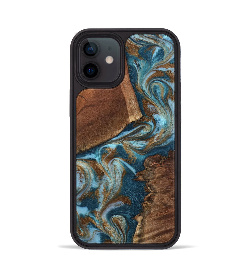 iPhone 12 Wood Phone Case - Charli (Teal & Gold, 798167)