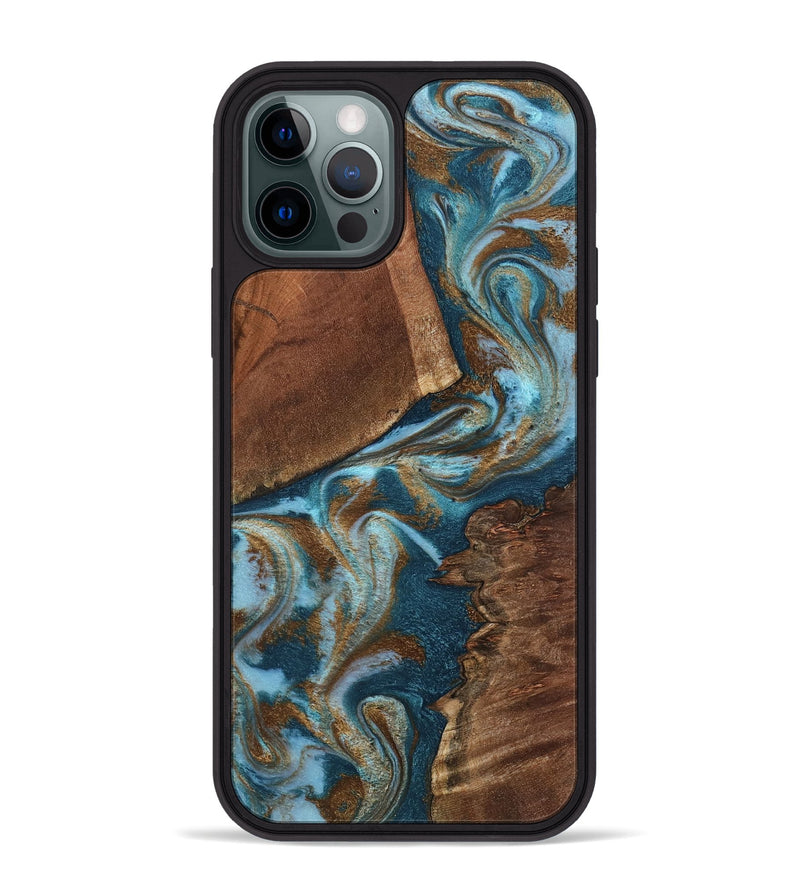 iPhone 12 Pro Max Wood Phone Case - Charli (Teal & Gold, 798167)